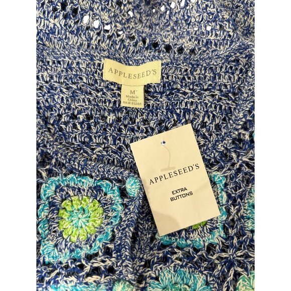 Appleseeds Crochet Cardigan Sweater Blue Green Button-Up Womens Size M NEW - Picture 4 of 8